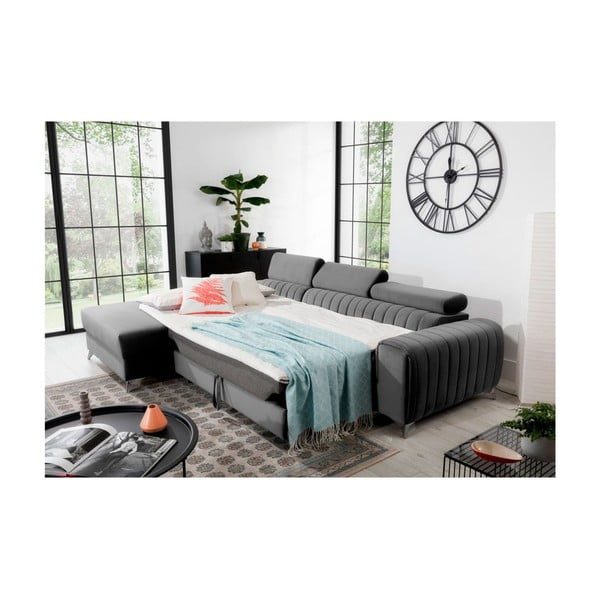 Colțar gri extensibil/cu spațiu de depozitare cu tapițerie din catifea (cu colț pe partea stângă/cu șezlong) Grayson – ELTAP-image-4