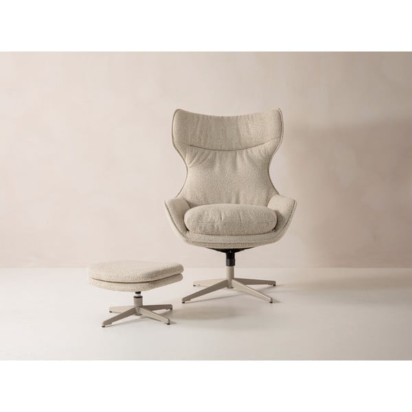 Fotoliu cu taburet bej pivotant cu tapițerie din țesătură bouclé Kenzi – Micadoni -image-2