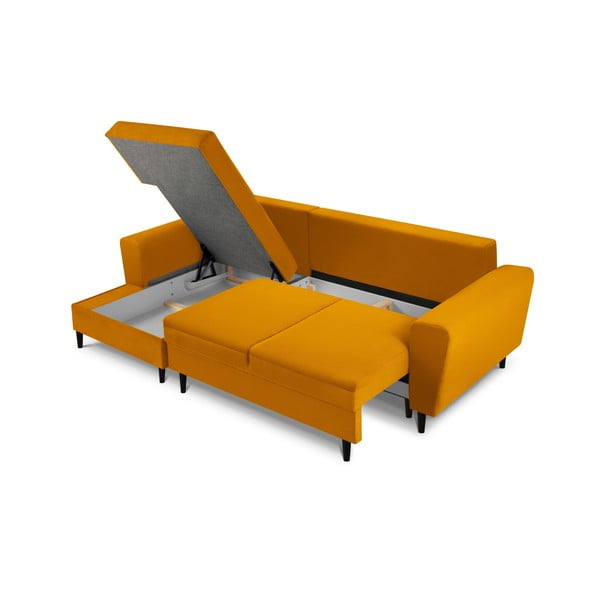 Colțar galben muștar extensibil, cu spațiu de depozitare cu tapițerie din catifea reiată  (cu colț pe partea stângă, cu șezlong) Kyoto – Cosmopolitan Design-image-3