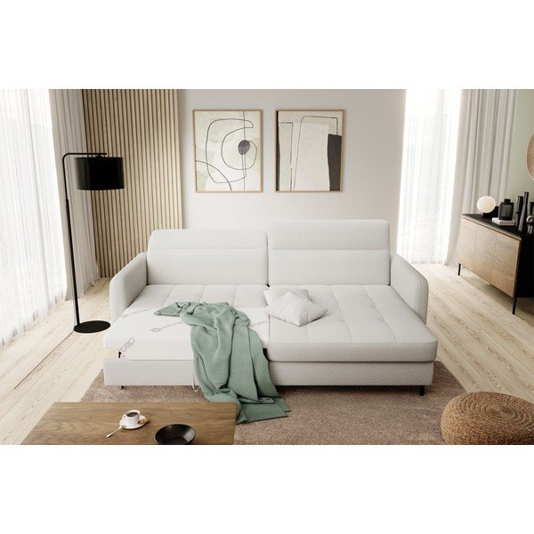 Colțar crem extensibil/cu spațiu de depozitare cu tapițerie din țesătură bouclé (cu colț pe partea dreaptă/cu șezlong) Gomsi – ELTAP-image-1