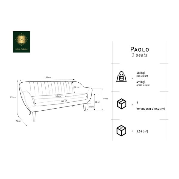 Canapea cu 3 locuri Mazzini Sofas BENITO, albastru închis-image-2