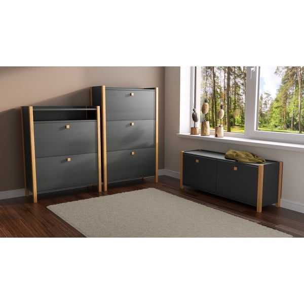 Bancă cu spațiu depozitare încălțăminte / pantofar Woodman Bode, gri închis-image-1