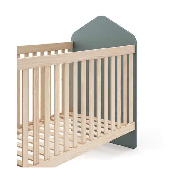 Pătuț în culoare naturală/verde prăfuit cu aspect de lemn de pin 60x120 cm Estefania – Marckeric-image-4