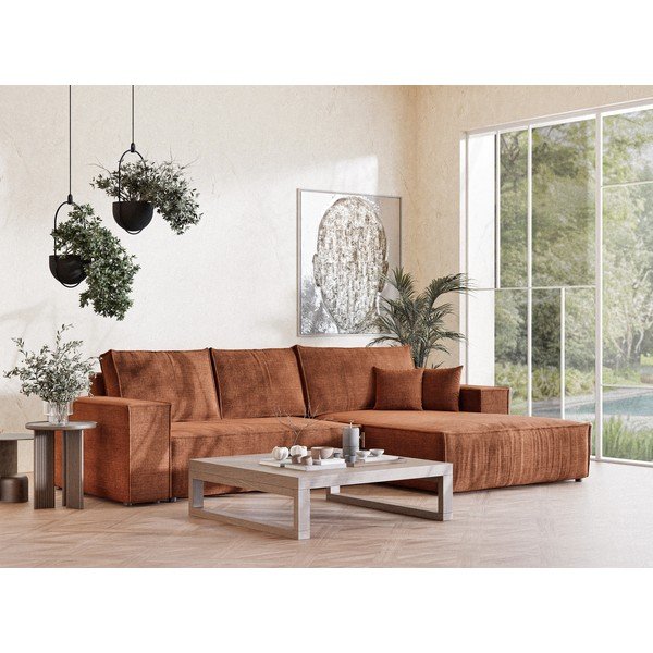 Colțar arămiu extensibil/cu spațiu de depozitare cu tapițerie din chenille (cu colț pe partea dreaptă/cu șezlong) Maze – Maison de Rêve-image-1