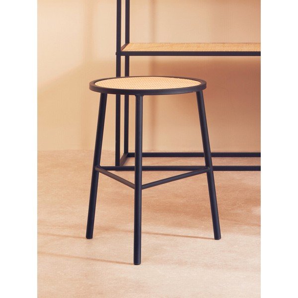 Scaun tip taburet negru/în culoare naturală din ratan Depok – Premier Housewares-image-1