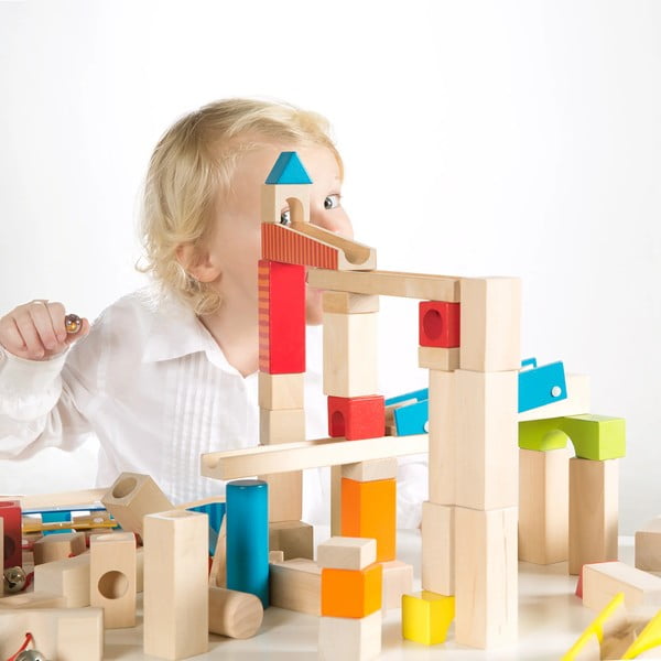 Pistă cu bile și cuburi din lemn Marble Run - Roba-image-2