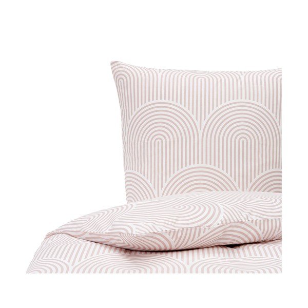 Lenjerie de pat din bumbac ranforce Westwing Collection Arcs, 155 x 220 cm, roz-alb-image-2