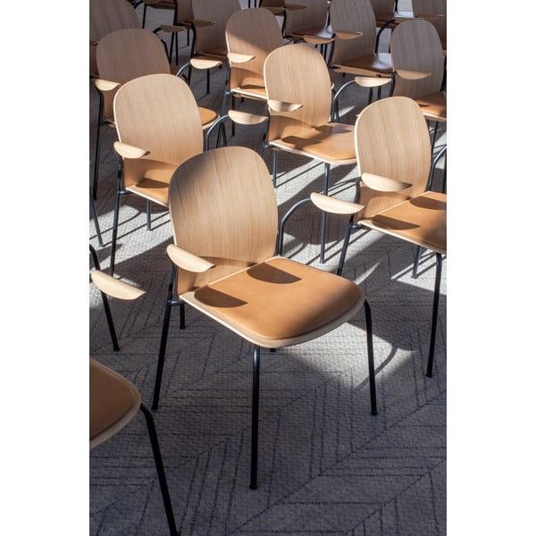 Scaune de dining maro coniac/în culoare naturală cu cotiere/stivuibile 2 buc. cu aspect de lemn de stejar Book – Gazzda-image-4