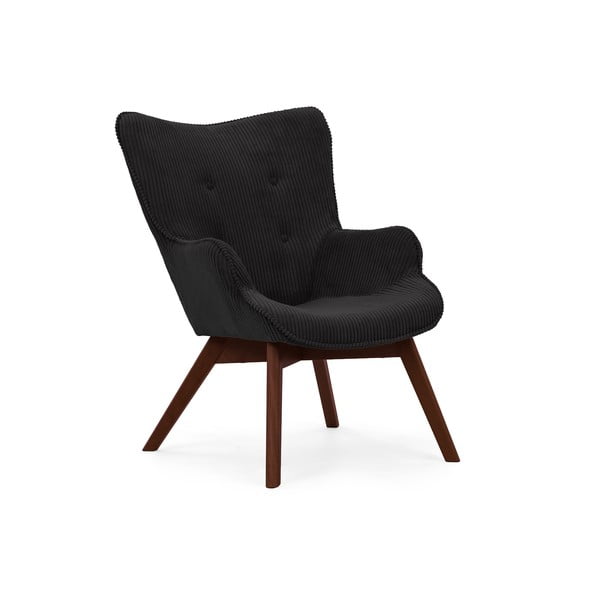Fotoliu negru cu tapițerie din catifea reiată Niko – Ropez