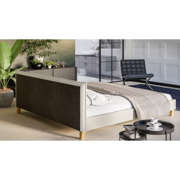 Pat matrimonial crem cu tăblie și  somieră 200x200 cm Tina – Ropez-image-3