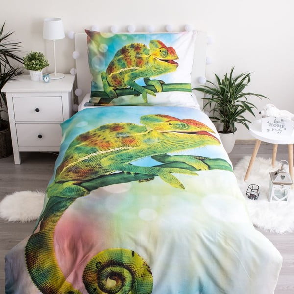 Lenjerie de pat fosforescentă pentru copii verde din bumbac pentru pat de o persoană 140x200 cm Chameleon – Jerry Fabrics-image-1