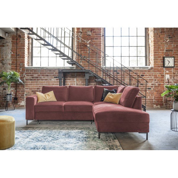 Colțar roz extensibil cu tapițerie din catifea (cu colț pe partea dreaptă) Lofty Lilly – Miuform-image-4