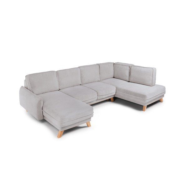 Colțar gri deschis extensibil/cu spațiu de depozitare cu tapițerie din catifea reiată  (cu colț pe partea dreaptă/în formă de "U") Tori – Bonami Selection-image-1