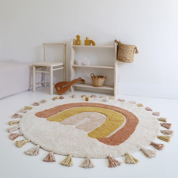 Covor pentru copii cărămiziu crem lavabil țesut manual din bumbac ø110 cm Rainbow Toffee – Nattiot-image-3