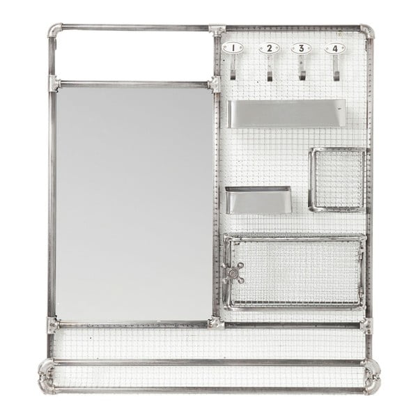 Oglindă cu polițe arigintii Kare Design Mirror Buster Organizer, 71 x 80 cm