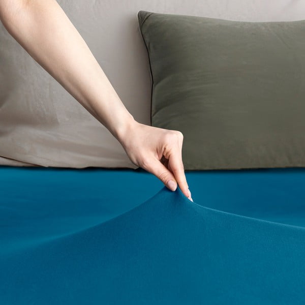 Cearceaf petrol din jerseu cu elastic 180x200 cm Amber – Restilo-image-1