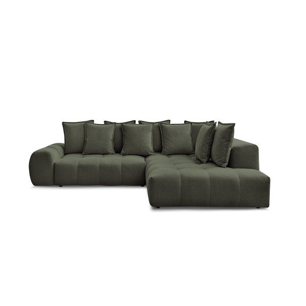 Colțar verde extensibil/cu spațiu de depozitare cu tapițerie din chenille (cu colț pe partea dreaptă/în formă de ”L”) Everest – Bobochic Paris