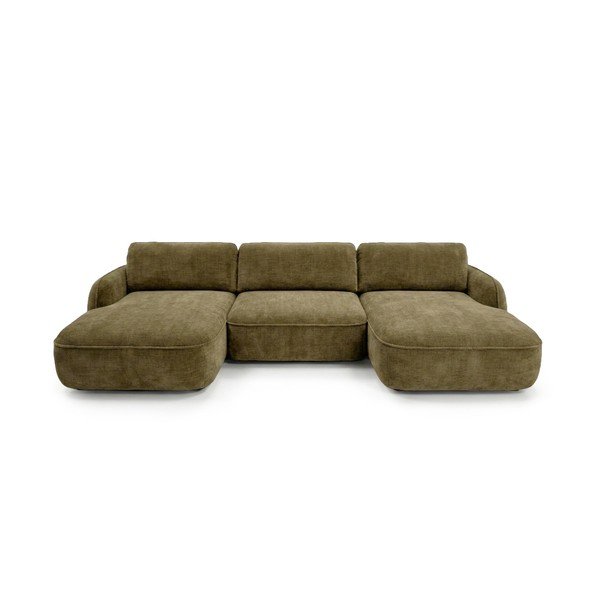 Colțar verde extensibil/cu spațiu de depozitare cu tapițerie din catifea (în formă de "U") Celeste – Bobochic Paris