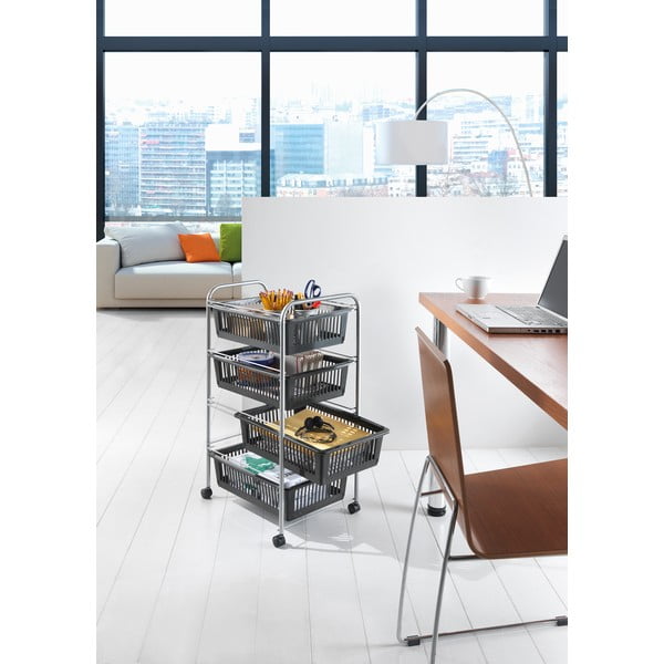 Etajeră pe roți gri închis/argintie 46x78 cm – Metaltex-image-1