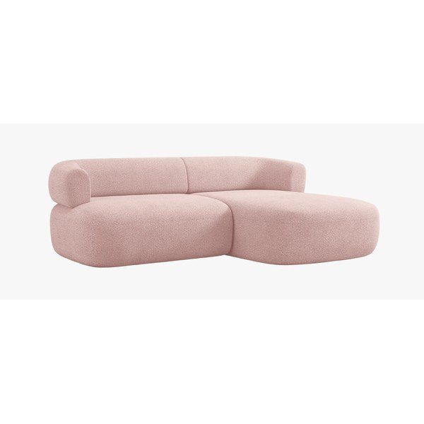 Colțar roz deschis cu tapițerie din țesătură bouclé (cu colț pe partea dreaptă/cu șezlong) Jenny – Micadoni -image-1