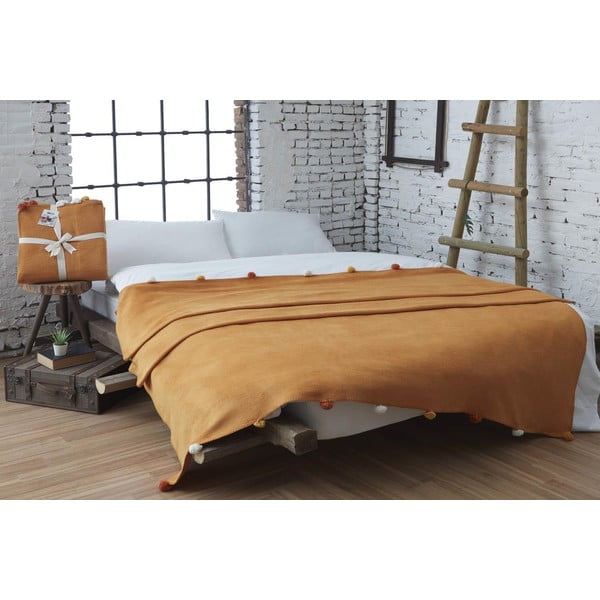 Cuvertură galben-muștar din polar, fleece 150x200 cm Pom Pom – Mijolnir-image-1