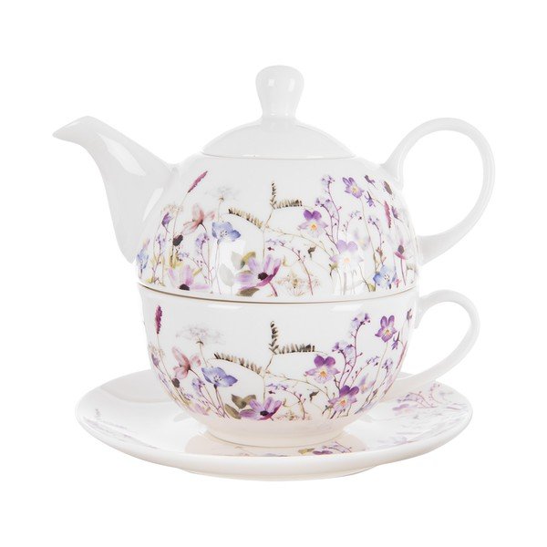 Set pentru ceai alb-mov din porțelan Louka – Orion