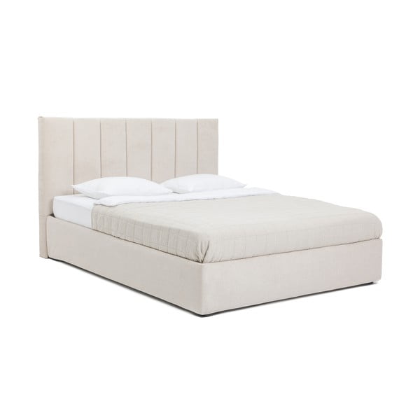 Pat matrimonial bej tapițat cu spațiu de depozitare cu somieră 160x200 cm Thessa Bold Line – Bonami Selection