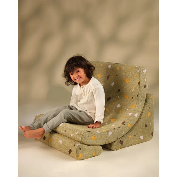 Fotoliu de copii verde cu tapițerie din țesătură bouclé/cu tapițerie din chenille Terrazzo Moon – Wigiwama-image-2