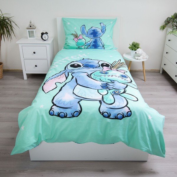 Lenjerie de pat pentru copii verde-mentă din bumbac pentru pat de o persoană 140x200 cm Lilo & Stitch "Buddies" – Jerry Fabrics-image-1
