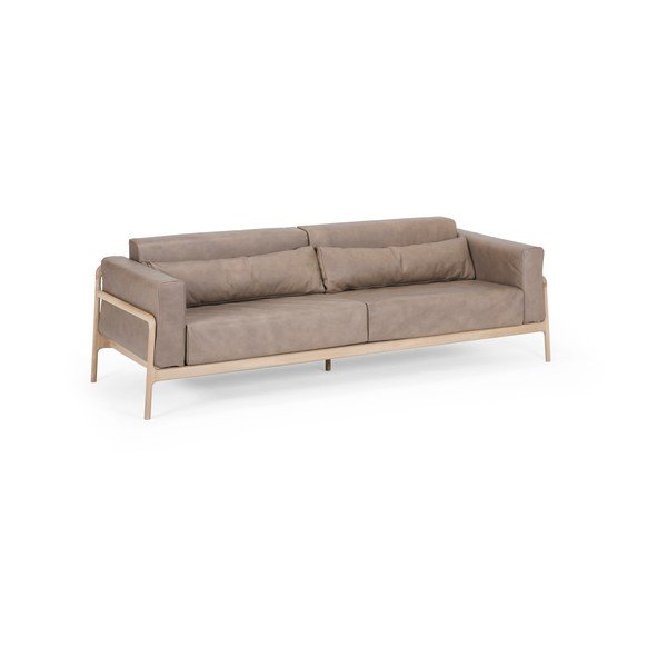 Canapea din piele bovină cu structură din lemn masiv de stejar Gazzda Fawn, 240 cm, maro deschis-image-3
