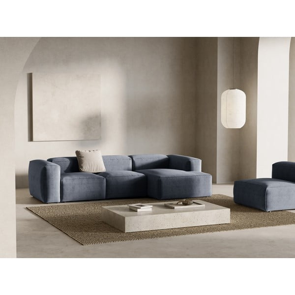 Colțar albastru prăfuit cu tapițerie din catifea reiată  (cu colț pe partea dreaptă/cu șezlong) Bergamo – Cosmopolitan Design-image-1