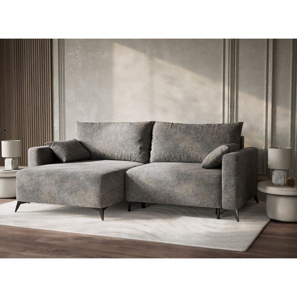 Colțar gri extensibil/cu spațiu de depozitare cu tapițerie din chenille (cu colț pe partea stângă/cu șezlong) Leon – Maison de Rêve-image-4