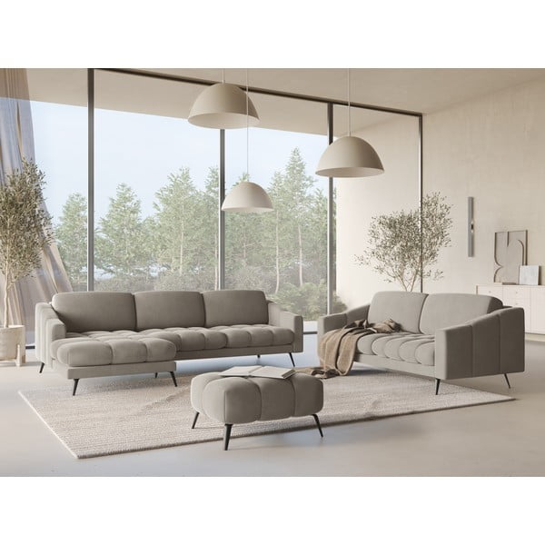 Colțar bej cu tapițerie din catifea (cu colț pe partea stângă) Nalu – Makamii-image-1