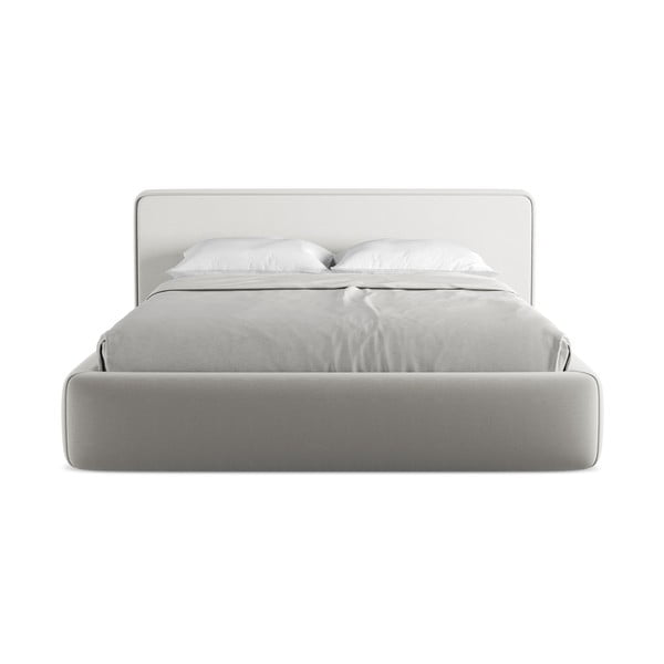 Pat matrimonial gri deschis tapițat cu spațiu de depozitare cu somieră 160x200 cm Kiana – Makamii-image-4