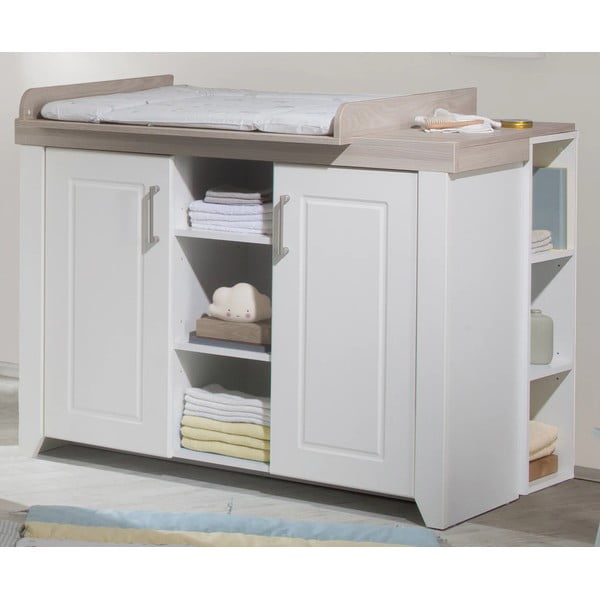 Comodă de copii albă joasă cu aspect de lemn de ulm cu masă de schimbat 120x98 cm Felicia – Roba-image-1