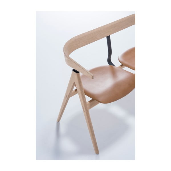 Bancă din lemn de stejar Gazzda Ava, șezut din piele-image-4