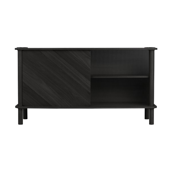 Vitrină neagră din lemn de stejar cu ușă glisantă 135x73,5x48 cm Italic – UMAGE-image-1