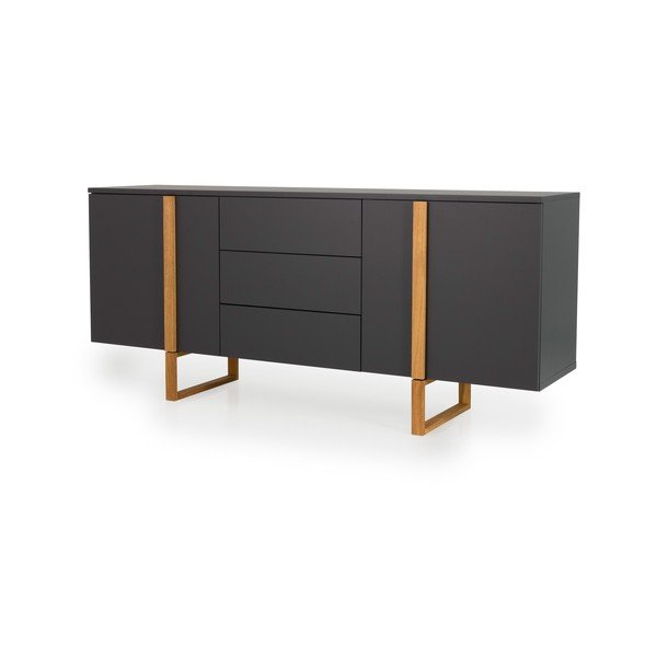 Comodă cu picioare din stejar Tenzo Birka, 177 x 78 cm, gri antracit-image-2