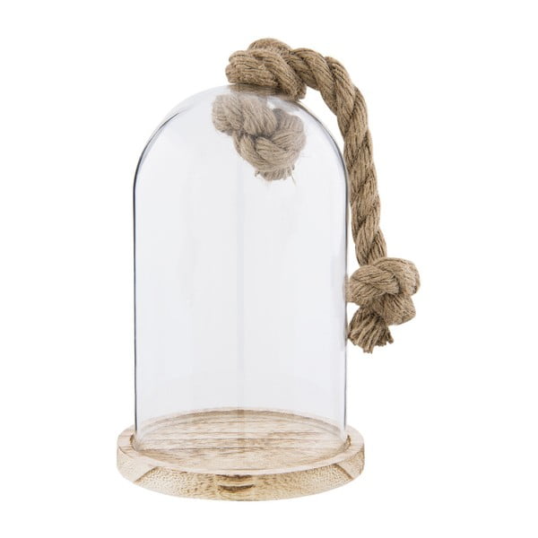 Tăviță din lemn cu clopot din sticlă Clayre & Eef, înălțime 24 cm