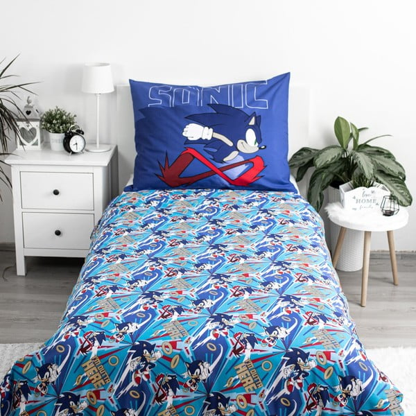 Lenjerie de pat pentru copii albastră din bumbac pentru pat de o persoană 140x200 cm Sonic "Let´s go" – Jerry Fabrics-image-2