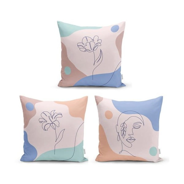 Set 3 fețe de pernă decorative Minimalist Cushion Covers Colorful Flower, 45 x 45 cm