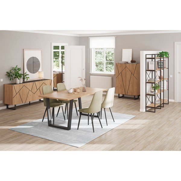 Comodă negru/natural  joasă cu aspect de lemn de stejar 180x80 cm Milena – Marckeric-image-1