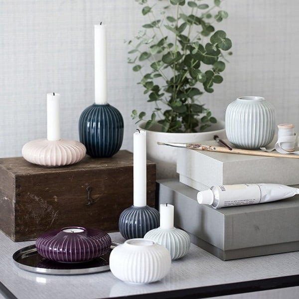 Sfeșnic din porțelan pentru lumânările de ceai Kähler Design Hammershoi, ⌀ 10 cm,alb-image-1