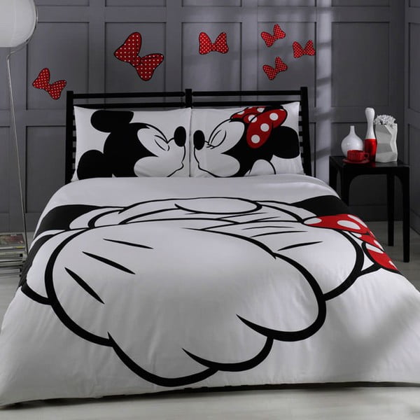 Lenjerie de pat cu cearșaf din bumbac TAC Mickey, 200 x 220 cm