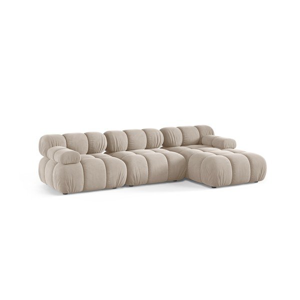 Colțar modular crem cu tapițerie din catifea (cu colț pe partea dreaptă/cu șezlong) – Micadoni -image-2