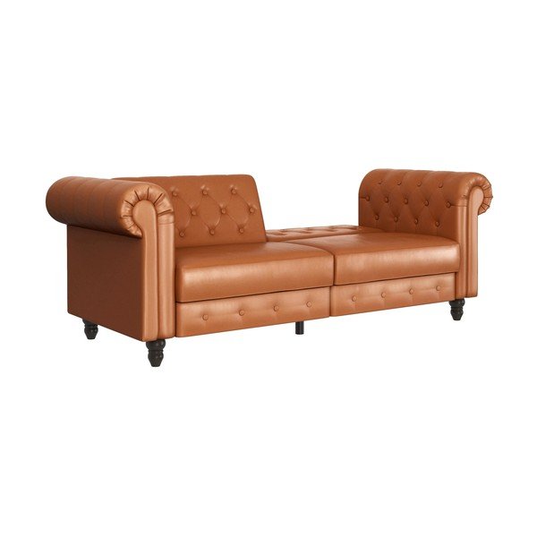 Canapea maro coniac extensibilă cu tapițerie din imitație de piele 236 cm Felix – Støraa-image-1