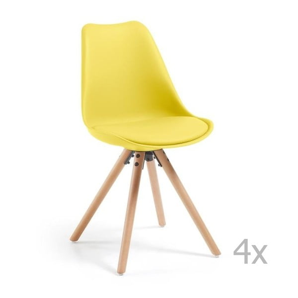 Set 4 scaune de bucătărie cu picioare de lemn La Forma Lars, galben 