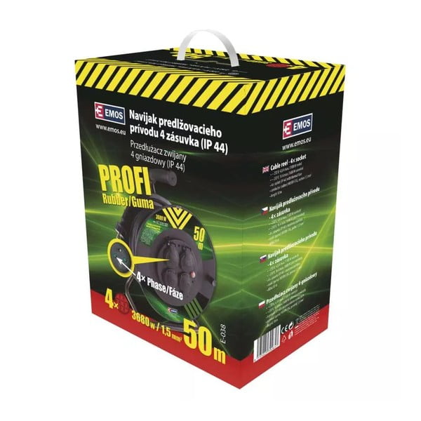 Cablu prelungitor negru pe tambur cu 4 prize 50 m - EMOS-image-1