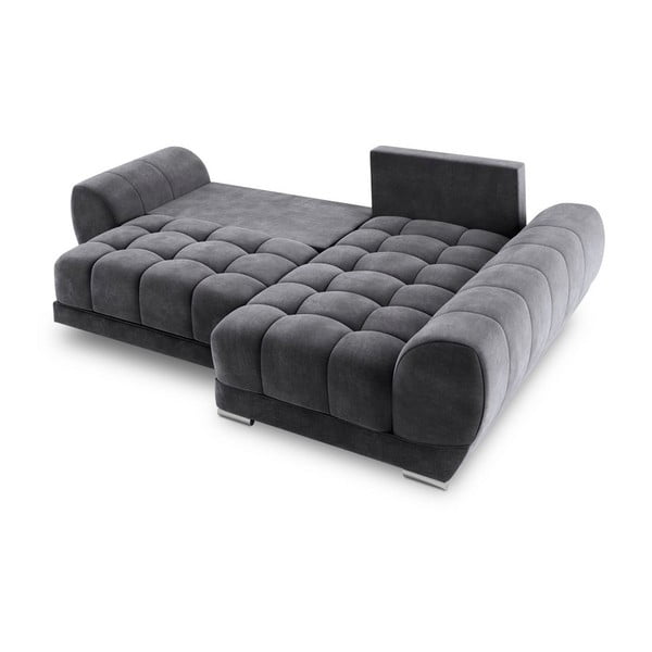 Colțar extensibil cu tapițerie de catifea și șezlong pe partea dreaptă Windsor & Co Sofas Nuage, gri închis-image-4