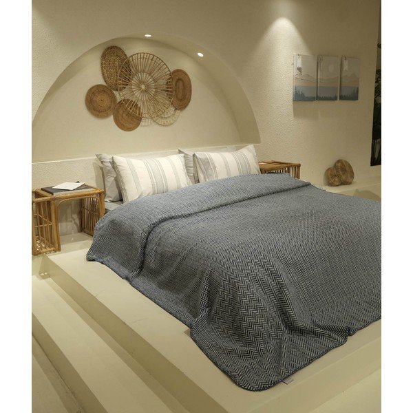 Cuvertură albă/albastru-închis pentru pat dublu 200x220 cm Twin – Oyo Concept-image-1